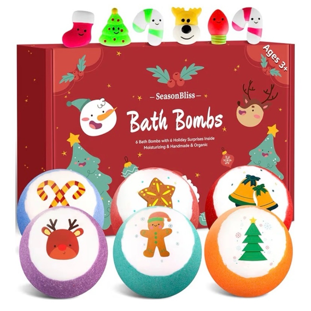 Christmas Bath Bomb set with surprise toy inside .